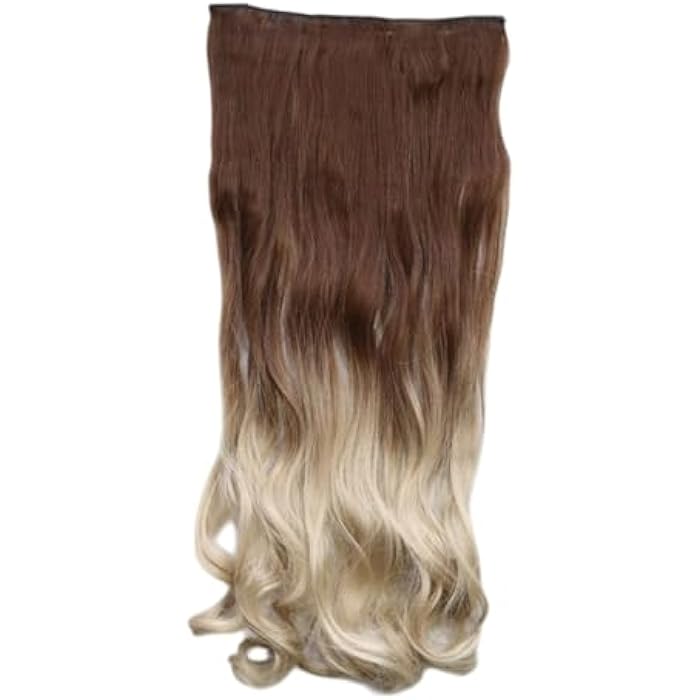 Clip-in Hair Extensions, Brown to Blonde Ombre, Synthetic Wavy Long Hair Piece, Heat Resistant Gradient Style